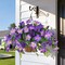 Artificial Hanging Flower Basket for Outdoors, UV Resistant Faux Silk Hanging Plants with Real Touch Flowers, Fake Outdoor Hanging Flowers for Front Porch Patio Balcony Garden Spring Summer Home Decor, Double Purple